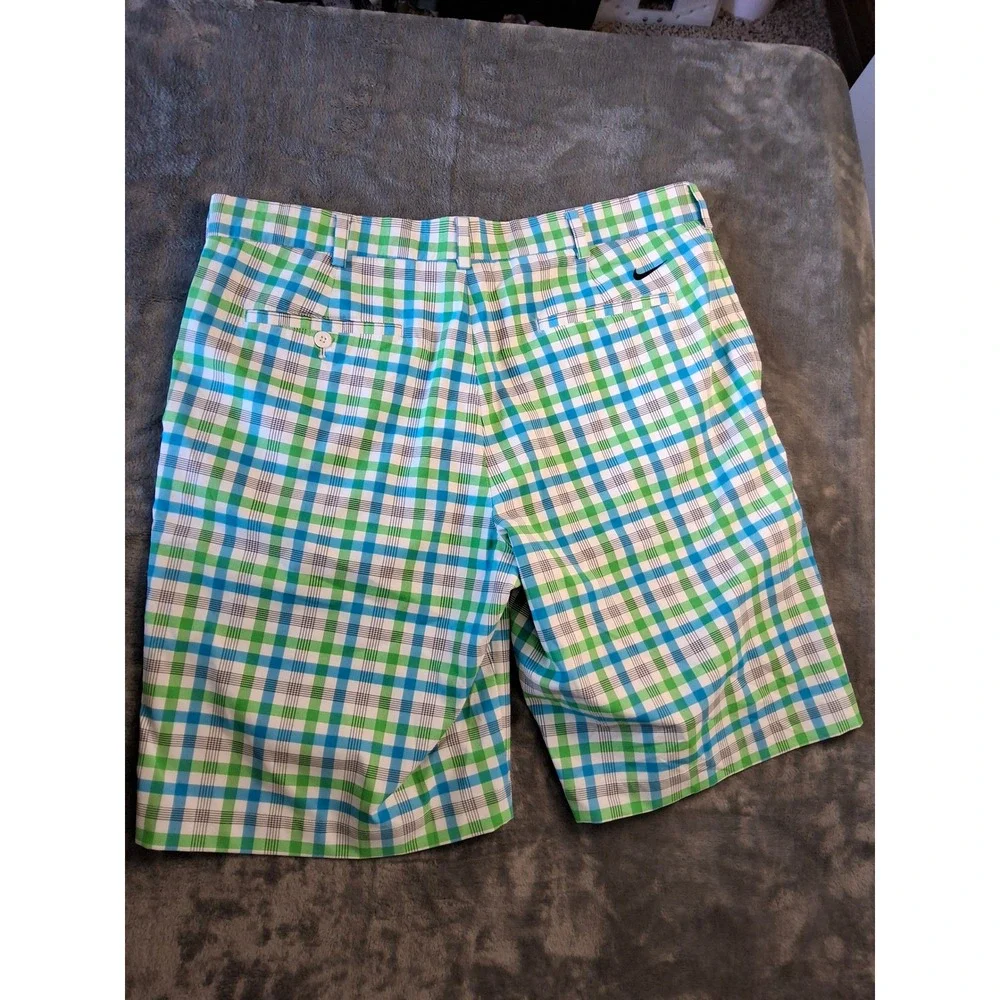 Nike Golf Dri-FIT Plaid Shorts Mens 36 Green Blue White Check‎ Performance Sport